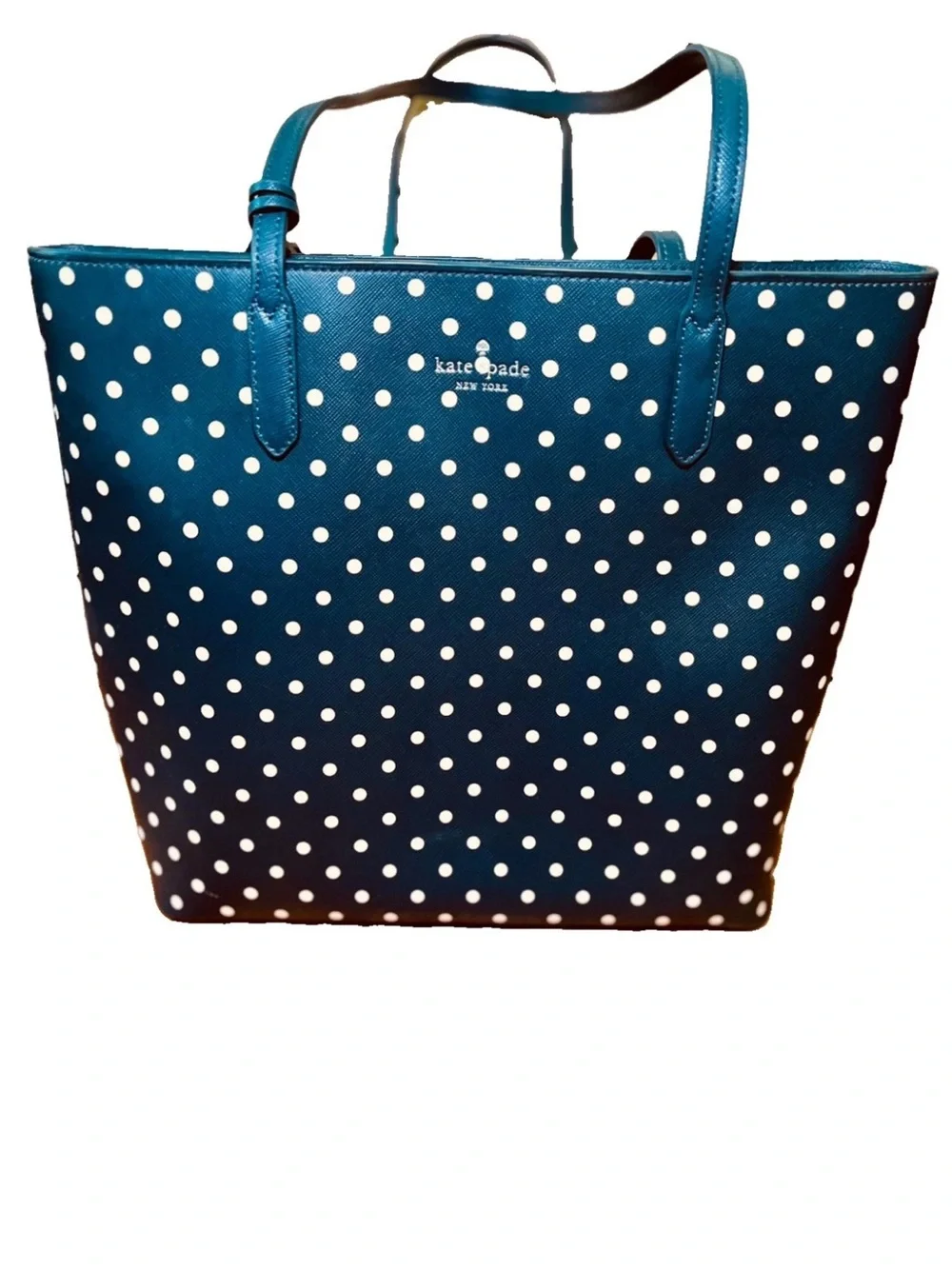 Kate Spade Jana Large Navy Dark Blue Tote White Polka Dot KE483 $359 Retail